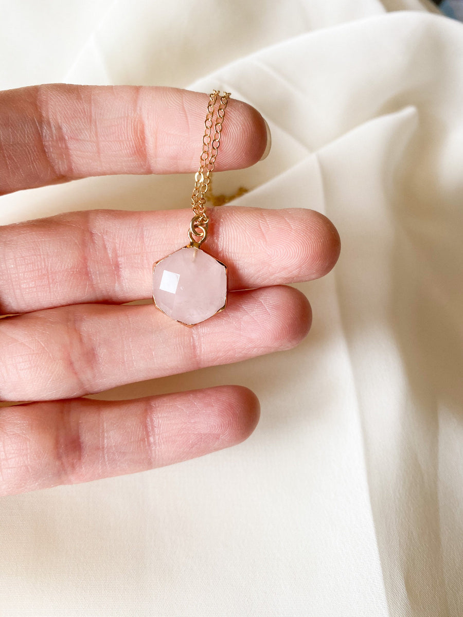 Rose Quartz Necklace, Amethyst Necklace, Natural Stone, Handmade, Gemstone Charm, Gold Filled Jewelry, Gifts for Her, Christmas Gift