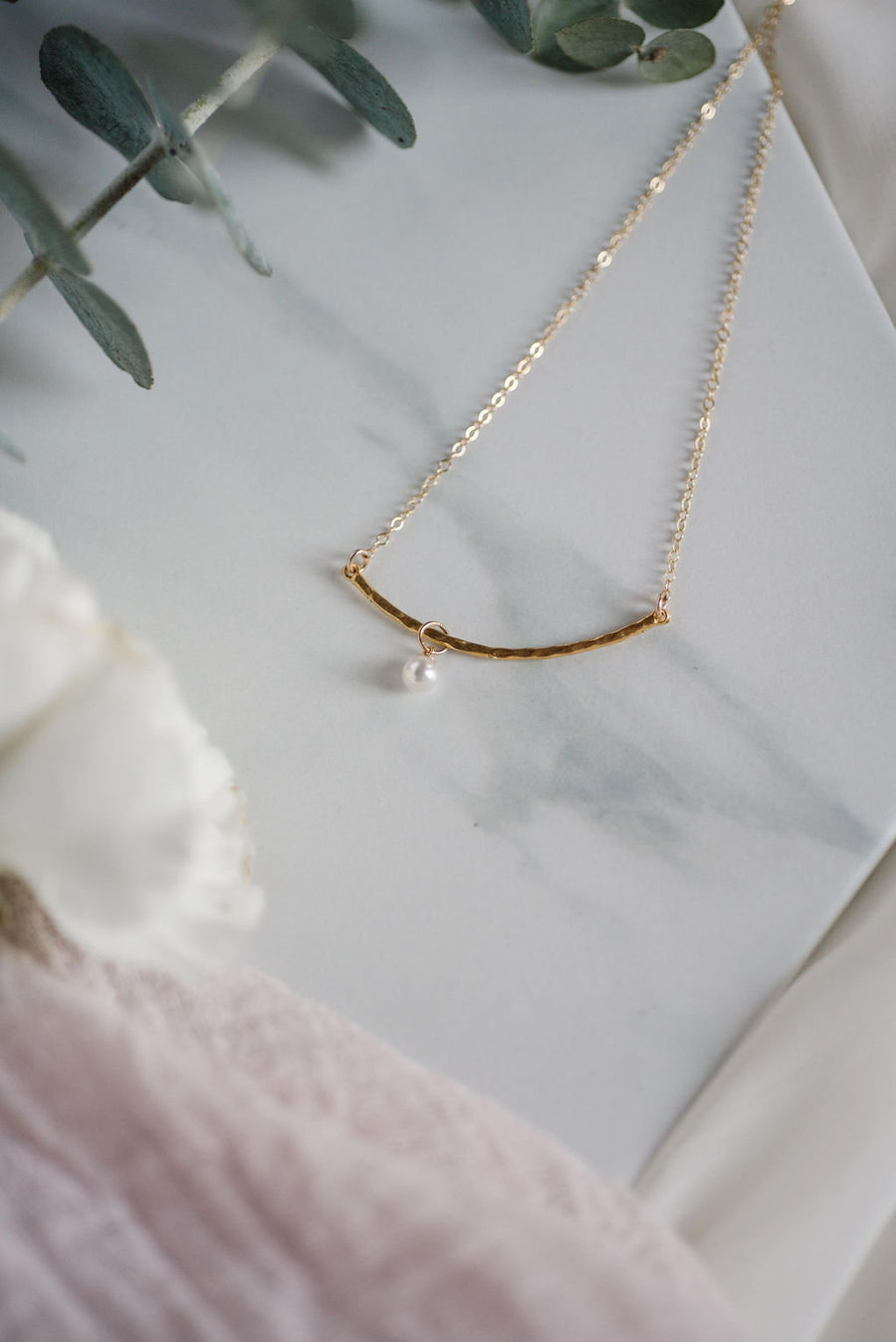 Hammered Bar Necklace, Pearl Necklace, 18k Gold Vermeil, Handmade Jewelry, 14k Gold, Pearl, Christmas, Mother&#39;s Day, Wedding, Bridesmaid
